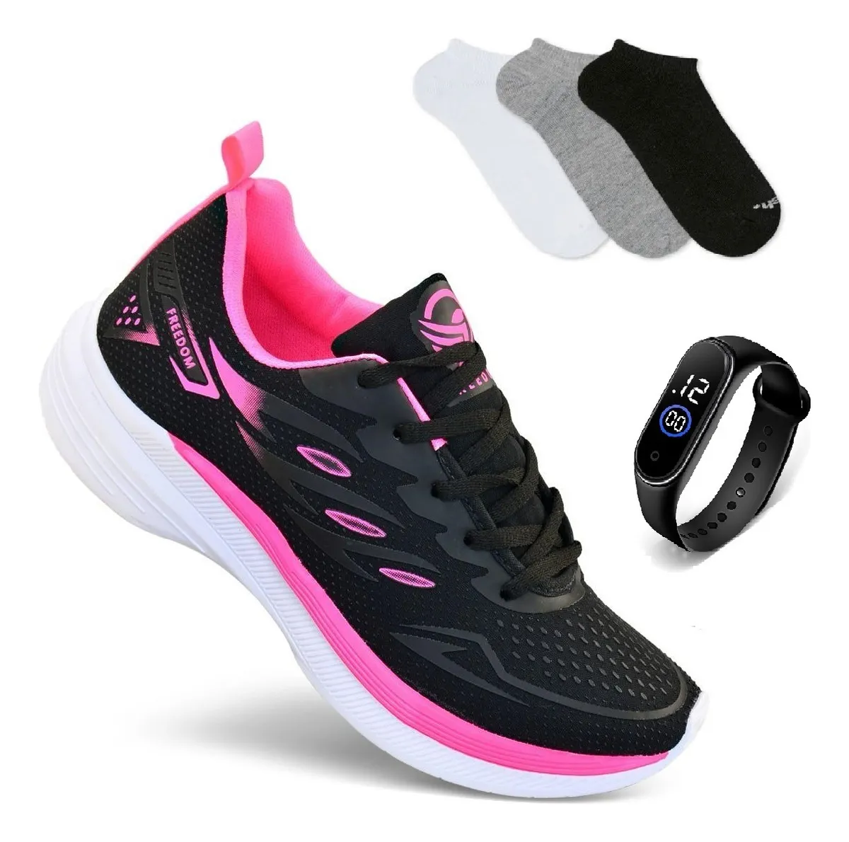 Kit Tenis Feminino + Relogio + Meia Academia Corrida Treino