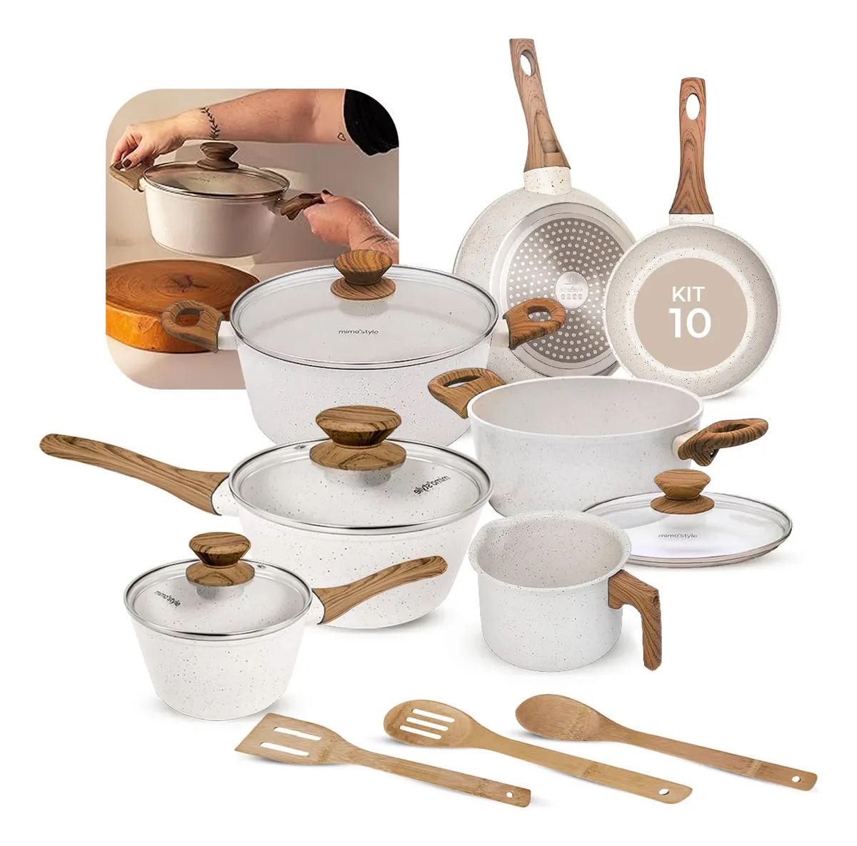 Jogo De Panelas Indução Mimo Cerâmica 12 Peças Mármol 