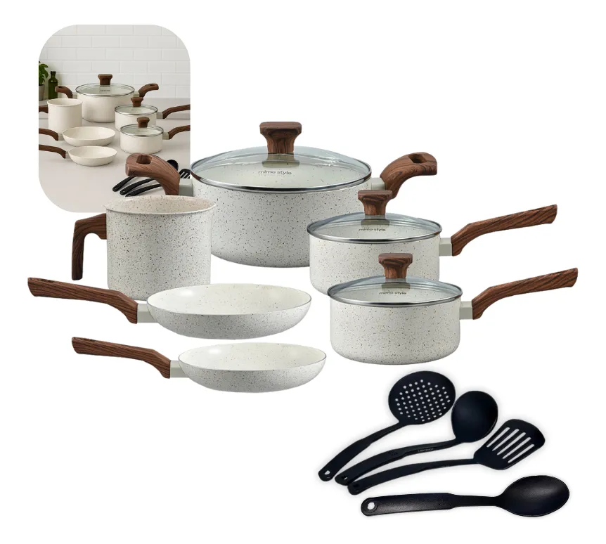 Jogo De Panelas Indução Mimo Style Cerâmica 10 Peças Cor Mármore