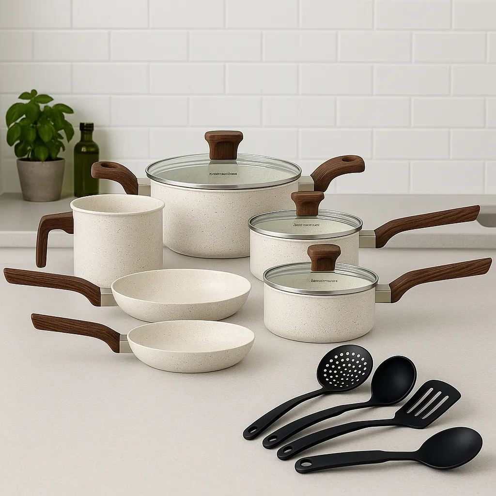 Jogo De Panelas Indução Mimo Style Cerâmica 10 Peças Cor Mármore